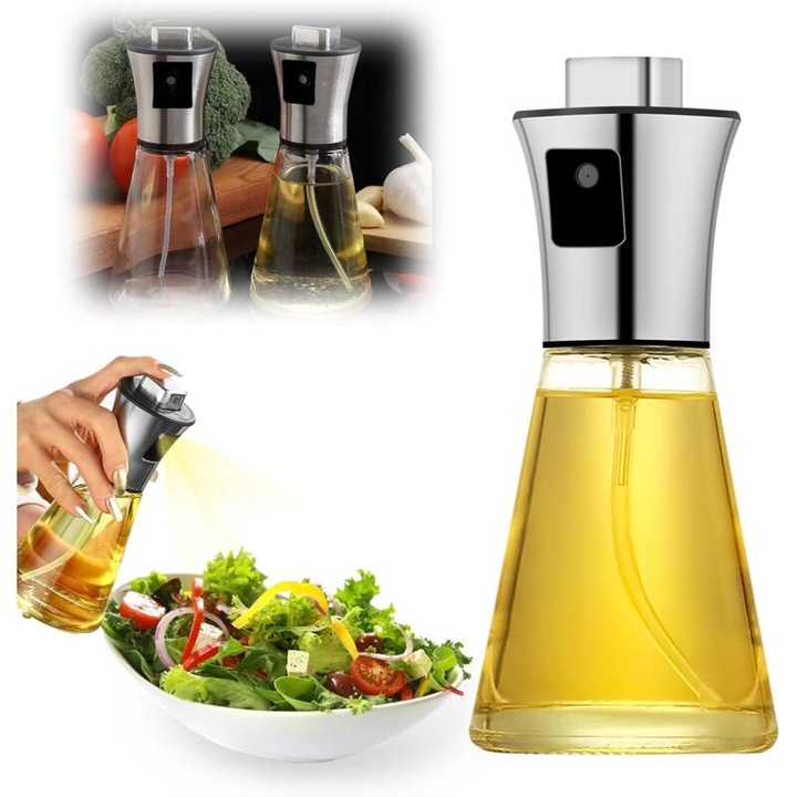 Spray de ulei pentru bucatarie, 200ml, inox, design conic, multifunctional