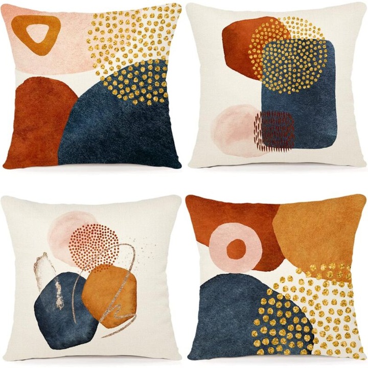 Fete de perna, set 4 buc, model geometric, 45x45cm, multicolor