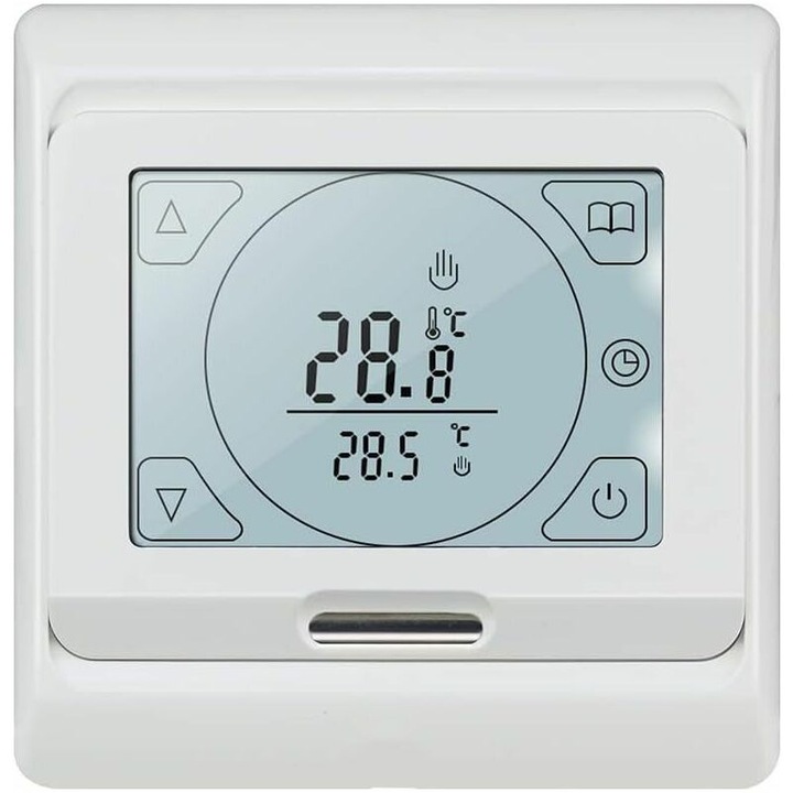 Programozható elektromos termosztát padlófűtéshez, 16A, 3m külső érzékelővel, megvilágított LCD, falba szerelhető