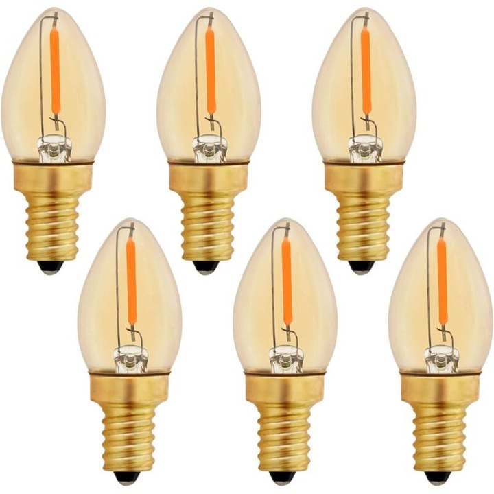 Bec C7 LED Vintage 0.5W, 2200K, 50LM, E12, 6 darabos készlet, borostyán színű üveg