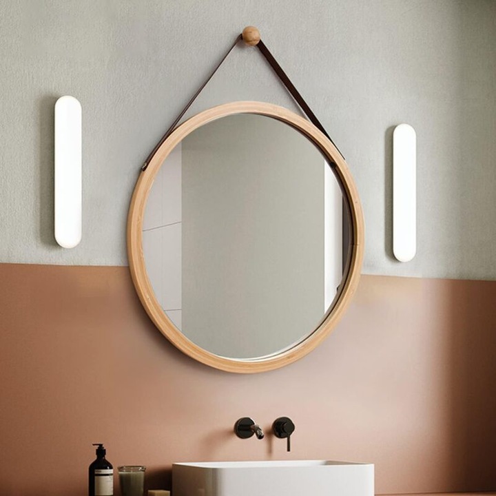 Kerek tükör 60cm bambusz kerettel, nedvességálló, elegáns dekoráció fürdőszobába és hálószobába