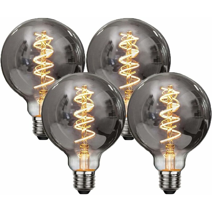 Bec LED vintage G95 E27 4W, 4 darab, meleg fény, alumínium talp