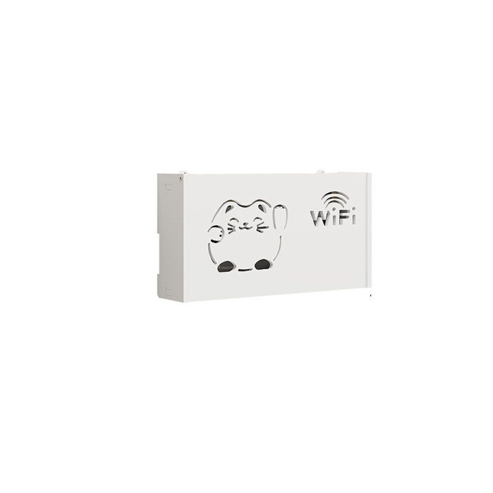 Raft pentru router, 20x38x8.5 cm, Alb, capacitate mare de incarcare, design modern, 1 bucata