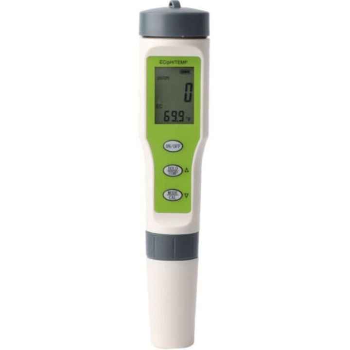 Tester de calitate a apei 3-in-1, pH/EC/Temperatura, pentru acvarii, piscine si gradina, 183x37mm