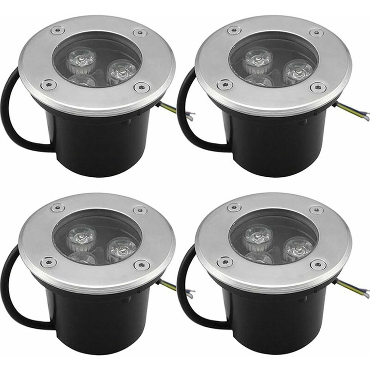 Вградени LED спотове за външно ползване, пакет от 4 броя, 3W IP65, 270 лумена, кръгли LED спотове за тераса, външно осветление за градина, алея, двор, гараж, топло бяло