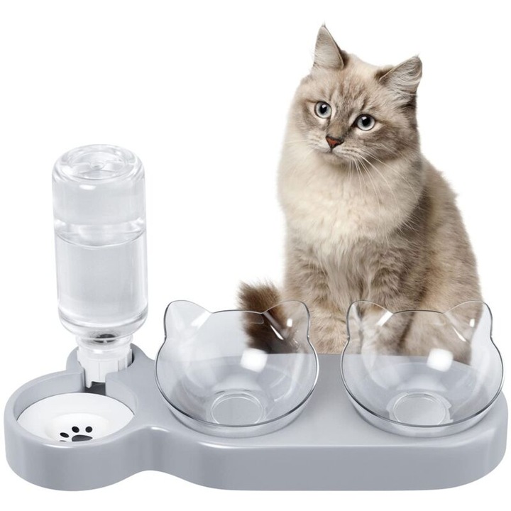 Set de 3 castroane pentru pisici, castroane duble, design inclinat de 15 cm, anti-derapant, usor de curatat