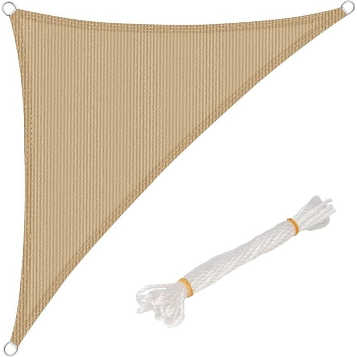 Panza de umbra triangulara, 6x6x6 metri, material rezistent la apa, protectie UV, set cu 3 franghii