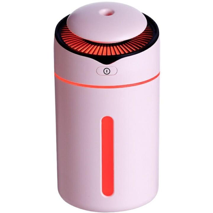 Umidificator ultrasonic 300ml, 2 moduri, 7 culori, oprire automata, pentru acasa, birou si masina, roz
