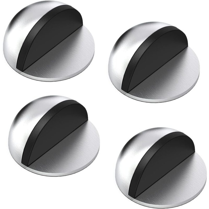 Opritoare de usa, set de 4, din otel inoxidabil cu paduri din cauciuc, autocolante, argintii, 4.5x4.5x2.5cm