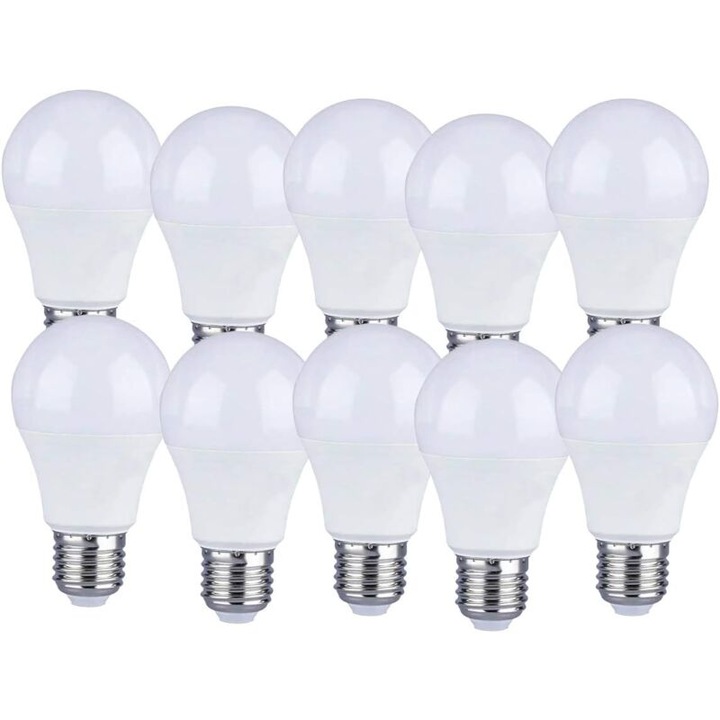 10 db LED E27 9W A60 izzó készlet, meleg fehér, 4000K, 806 lumen
