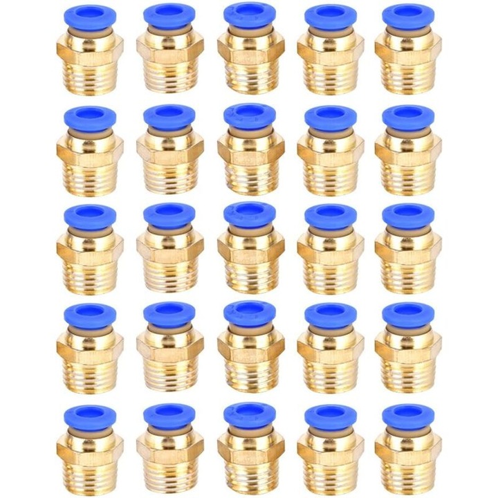 Set de 25 conectori rapizi G1/4 PC6-02 pentru furtunuri si unelte pneumatice, cupru si plastic