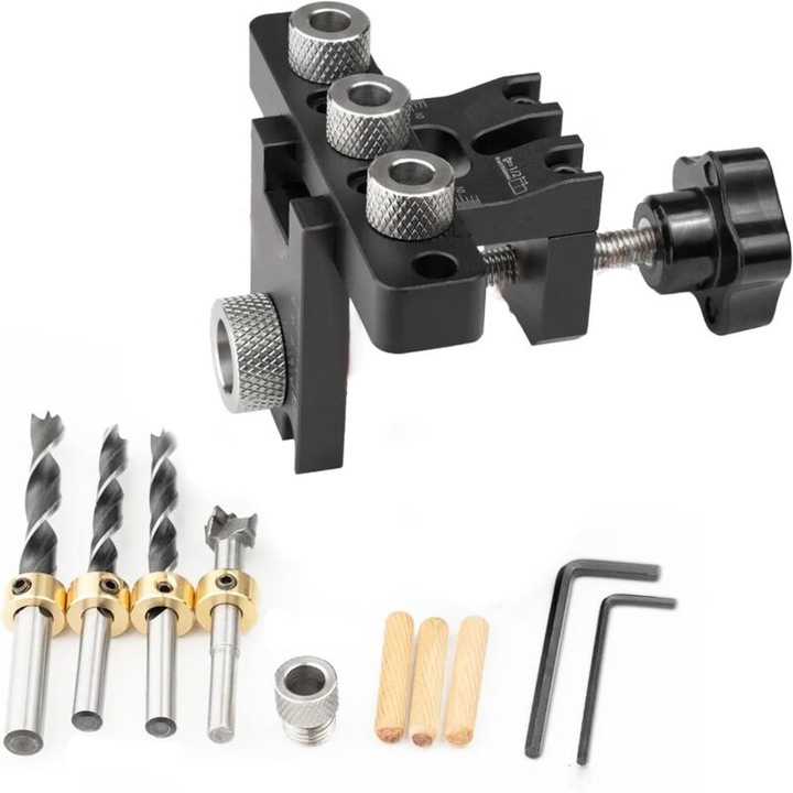 Set 3 in 1 pentru gaurire si dibluri, reglabil, 8x10x15mm, multifunctional