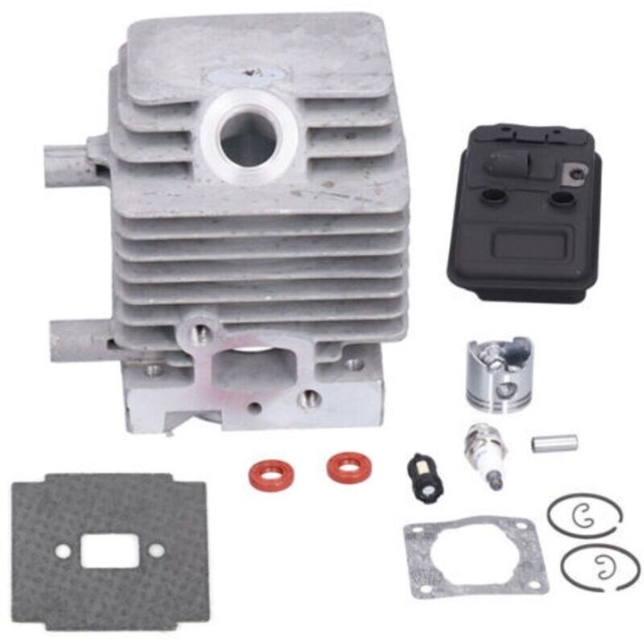 Kit complet cilindru si piston pentru motocoase FS75, FS80, FS85, 1 cilindru, 1 piston, 1 bujie, 1 silentios, 1 filtru combustibil, 2 O-ringuri, 2 garnituri