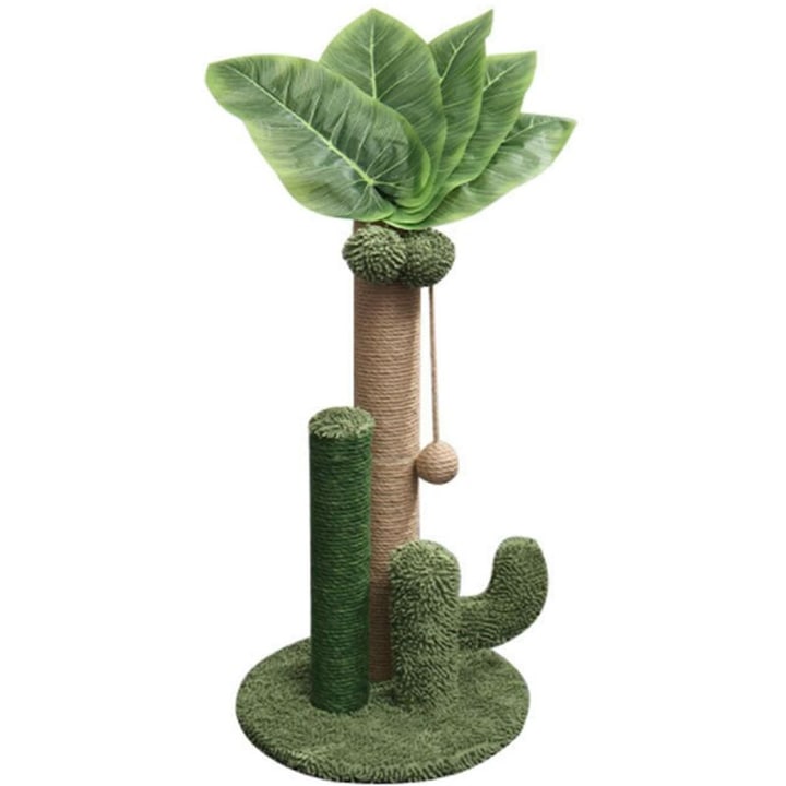 Stalp de zgariat pentru pisici, 50cm, sisal natural, baza din fleece moale, cu bila suspendata