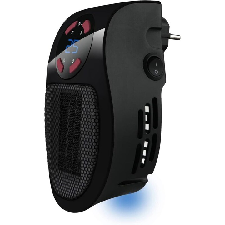 Radiátor elektromos kerámia mini 1500W, 2 teljesítményfokozat, állítható termosztát, fehér, 400g