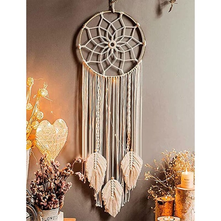 Dreamcatcher handmade, off-white, 30x30cm, set decorativ