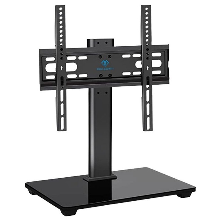 Függőleges TV állvány, 400 mm maximális kihúzhatóság, állítható magasság, hidegen hengerelt acél, fekete, 32"-55" televíziókhoz