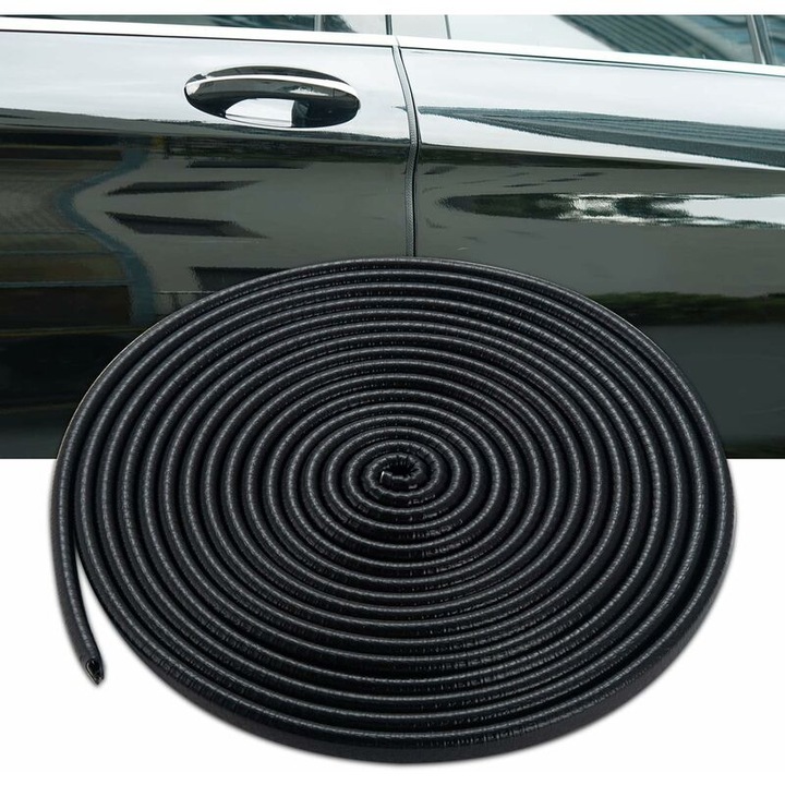 Protector de margine pentru usi auto, cauciuc U, 5m, negru