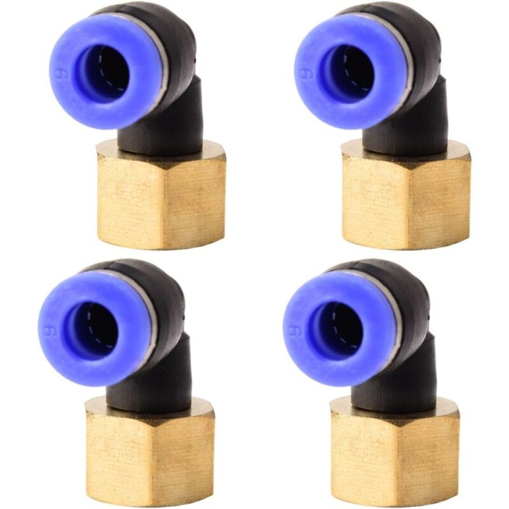 Pneumatikus derékszögű csatlakozó 90 PLF, 4 darabos készlet, 6mm x 1/8", belső menettel, rézből és műanyagból