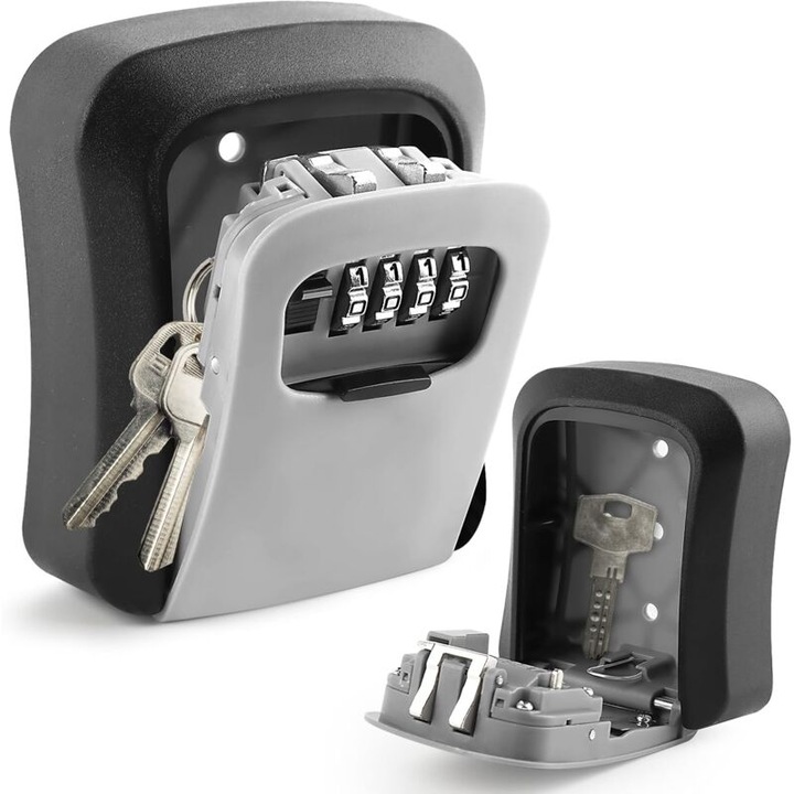 Cutie pentru chei, montare pe perete, cod de acces 4 cifre, plastic rezistent, capacitate 5 chei