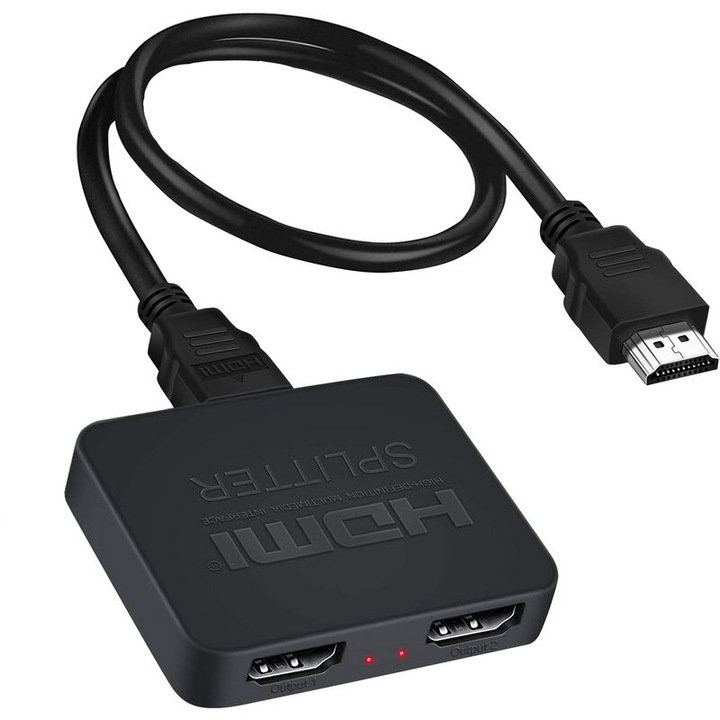 Splitter video HDMI 4K, 1x2, 3840x2160p, 60Hz, alimentare microUSB 5V, negru
