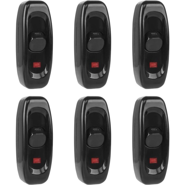 Set de 6 intrerupatoare pentru lampa, 250V 10A, cu indicator LED, culoare neagra