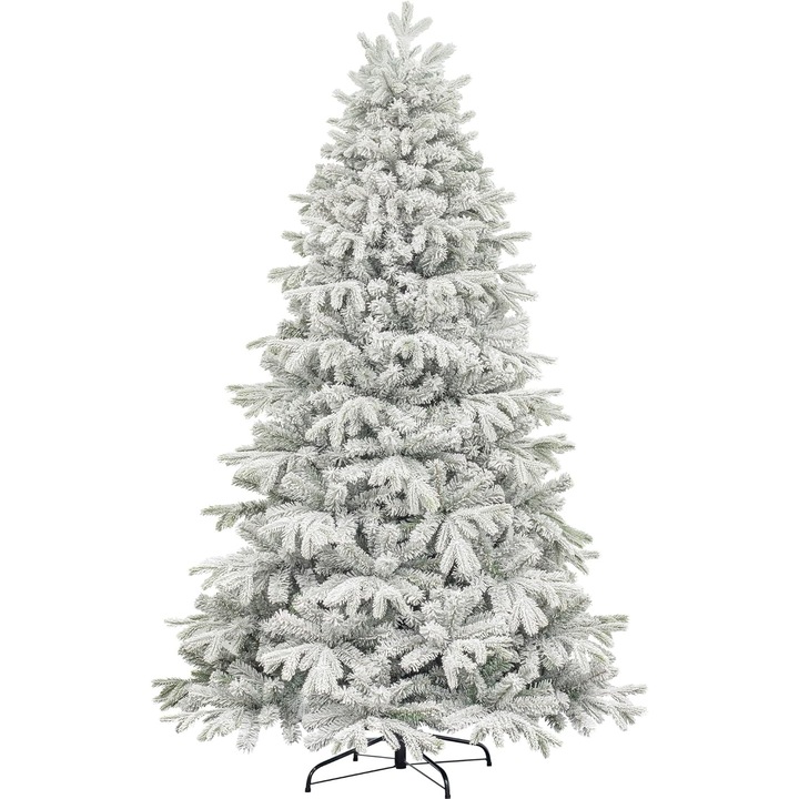 Mesterséges karácsonyfa, hófúvott hatással, fém talppal, (flocked), 210 cm