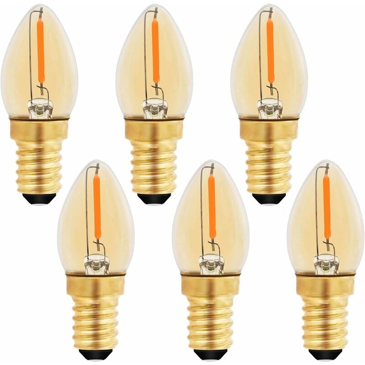 Bec C7 LED E14, 0.5W (5W-nak megfelelő), vintage borostyán üveg, 2200K, 6 darabos szett