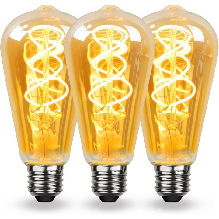 LED Izzó E27 vintage, spirál filament, 4W, 2200K, borostyán üveg, 140x64mm