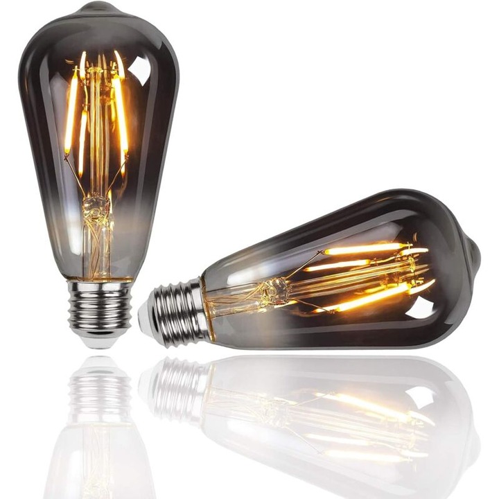 LED vintage ST64 izzó, 2 darab, 4W, E27, füstszínű üveg, meleg fény