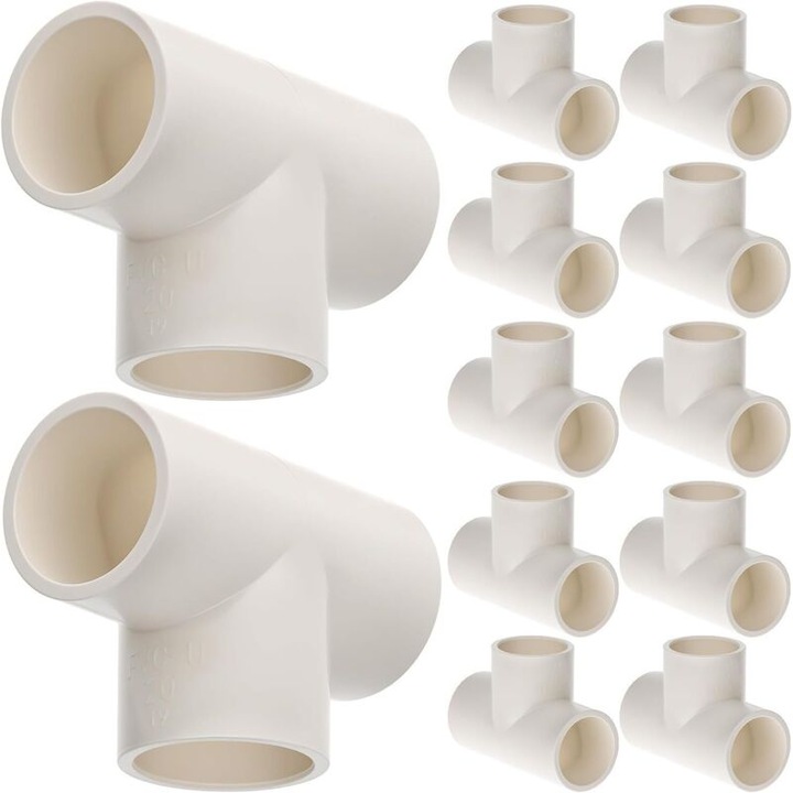 Set 12 racorduri T 3 cai, PVC, alb, 20mm