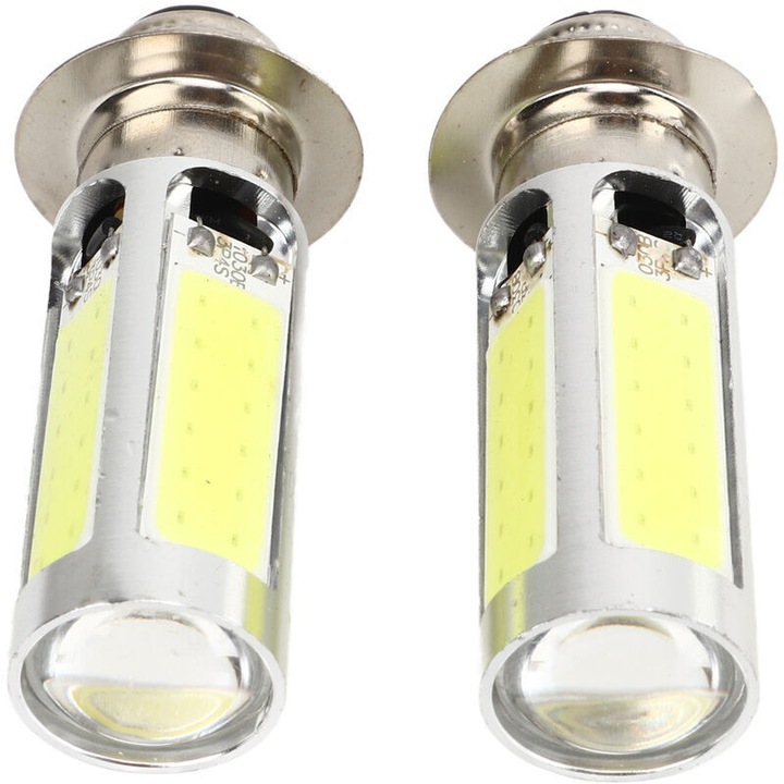 Set 2 becuri H6M PX15d P15D25-1 COB LED pentru motociclete/ATV, 6000K, 20W, 5 SMD, 62mm