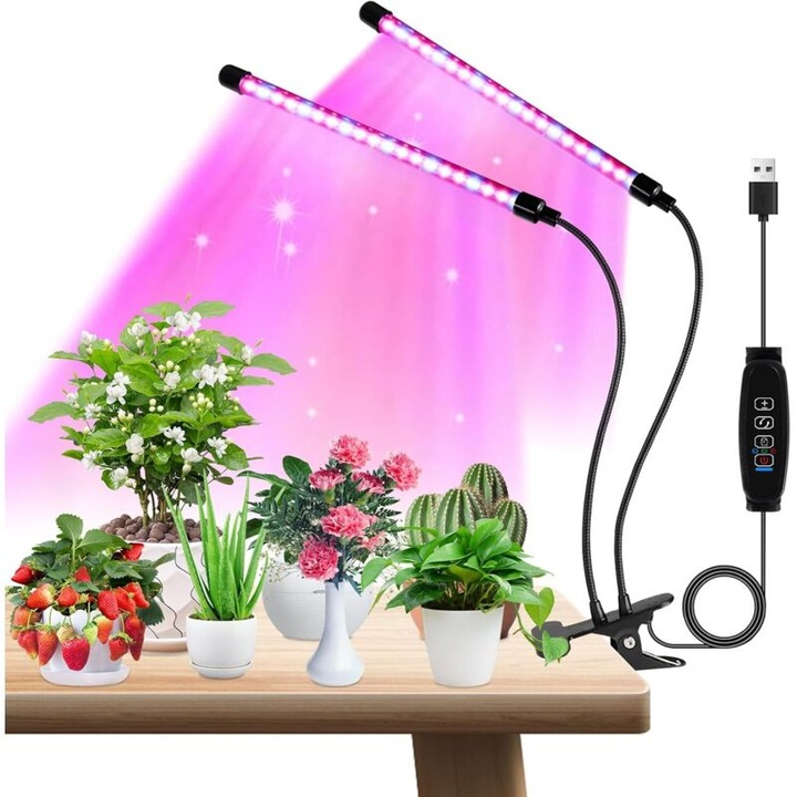 Növénylámpa, 3 világítási mód, 40 LED, 360°-ban állítható, USB, virágokhoz és növényekhez