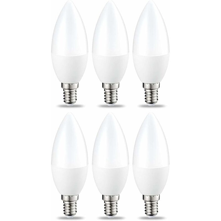 Комплект от 6 малки LED крушки, E14, 5W (еквивалент на 40W), топло бяла светлина, нерегулируеми