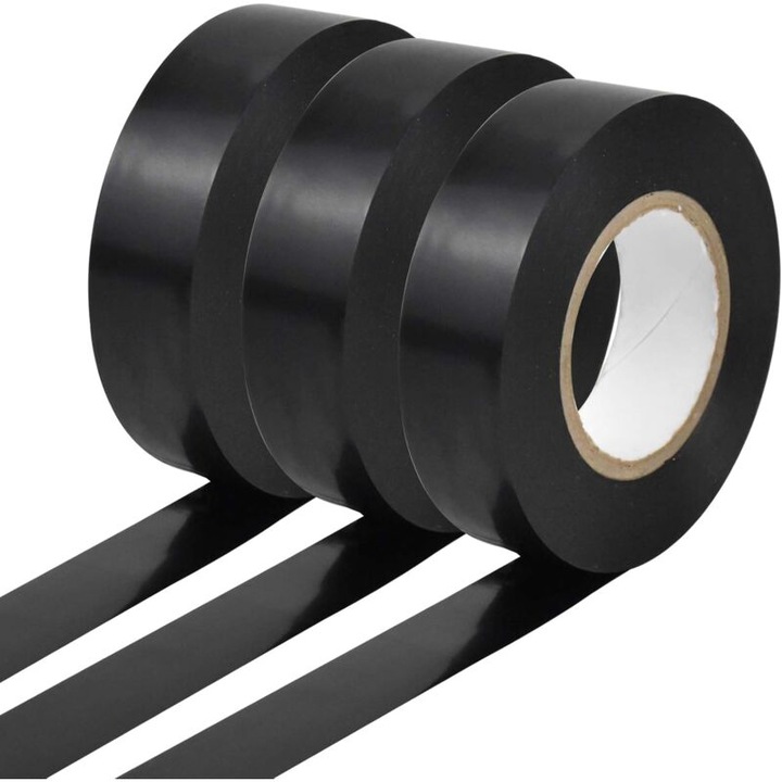Banda izolatoare neagra, 20m x 20mm, set 3 bucati, PVC de inalta calitate, rezistenta la temperaturi ridicate