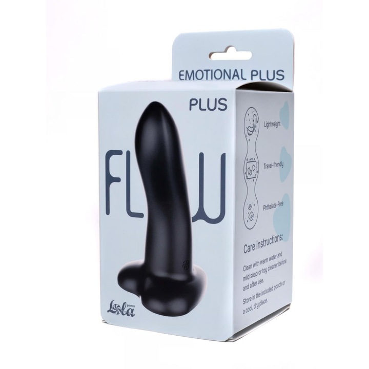 Dildo Flow Emotional Plus, Lola Games, negru, silicon lichid, cu ventuza in forma de inima