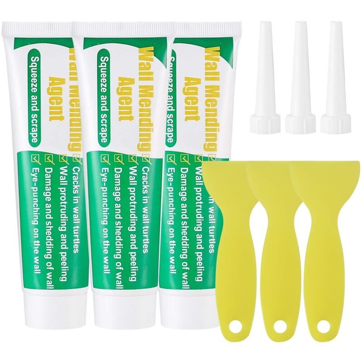 Crema de reparare a peretilor, 100g, set 3 bucati, rezistenta la apa, culoare alba