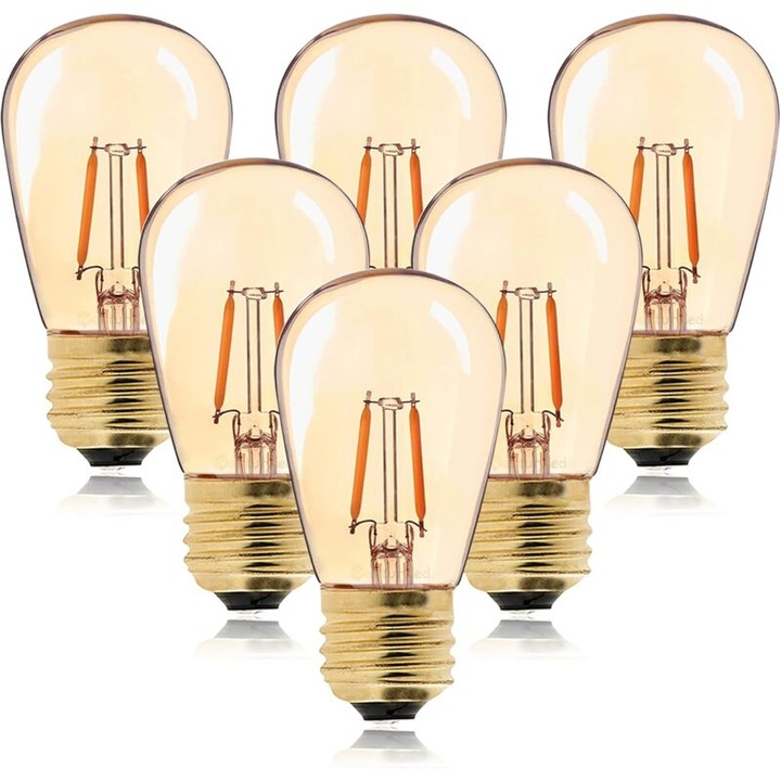 Bec LED Vintage E27 1W, 10W-nak megfelelő, meleg fény 2200K, 6 darabos szett