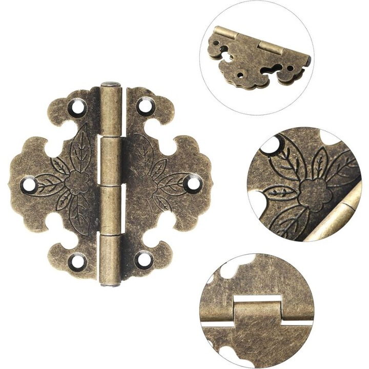 Dekoratív vas zsanérok, antik megjelenés, 4 darabos készlet, vintage bronz, ajtókhoz és szekrényekhez