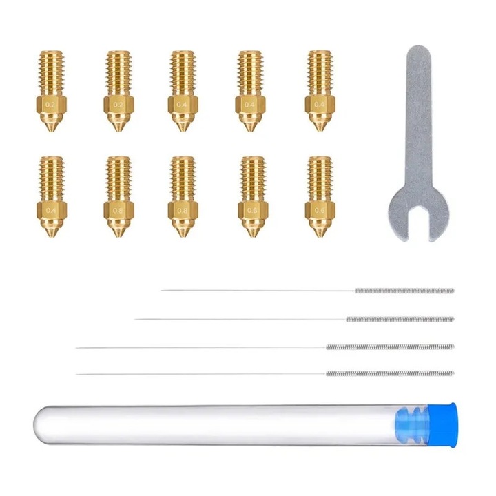 Комплект дюзи от месинг за ELEGOO Neptune 4 / 4 Pro (0,2 мм x2, 0,4 мм x4, 0,6 мм x2, 0,8 мм x2)