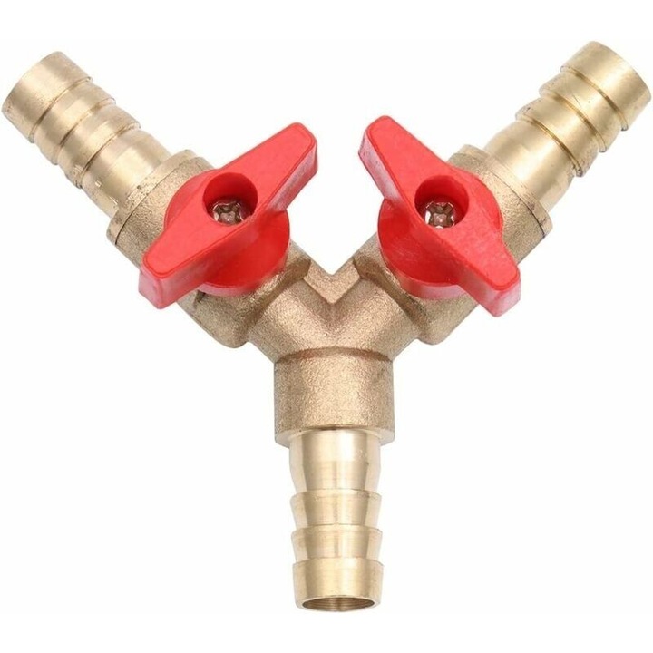 Sárgaréz Y elzárócsap, 3 utas, 10mm, korrózióálló, maximális nyomás 600 PSI