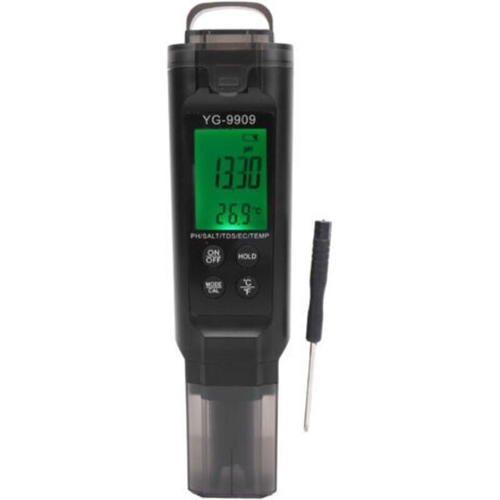 Tester apa 5 in 1, pH TDS EC salinitate temperatura, multicolor