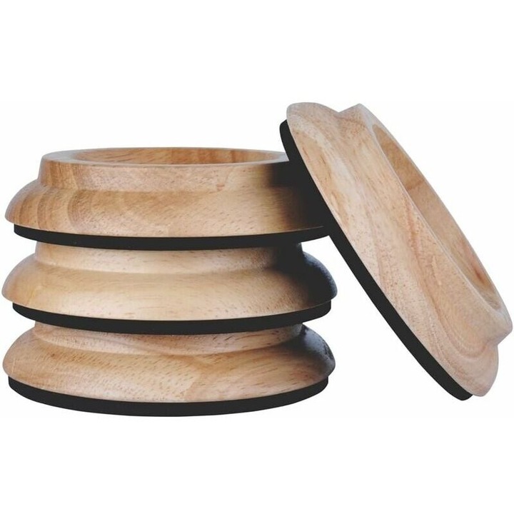 Set 4 cupa lemn masiv, protectie podea, natural stejar, 4 buc