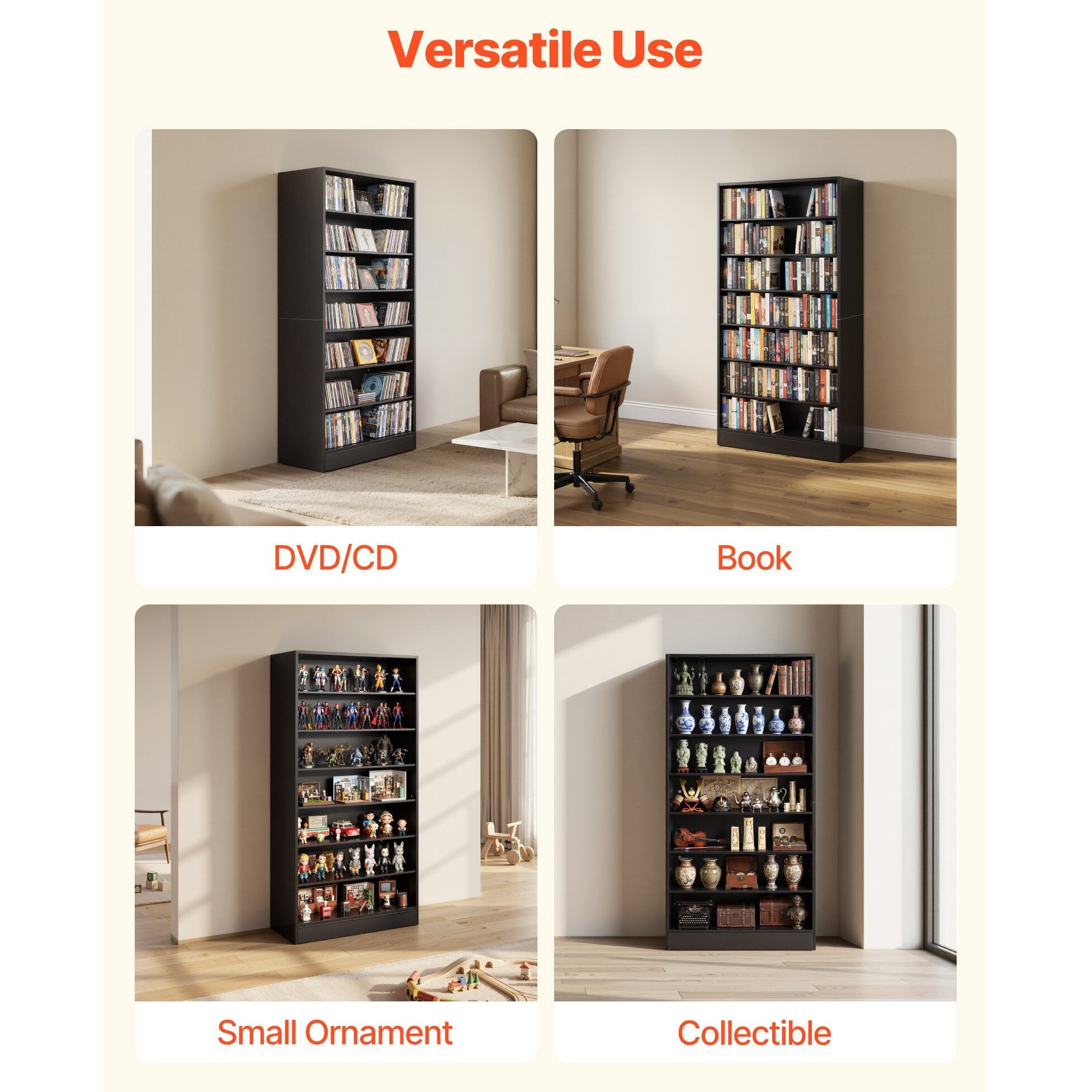 Ray℃　CD＆DVDまとめ売り Biblioteca multimedia, Raft CD/DVD cu 7 etaje, Dimensiuni 70 x 30