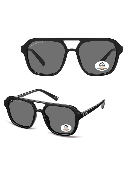 Ochelari de soare barbati Montana MP174 pilotki, polari, negru, 55x54mm, set cu etui si laveta
