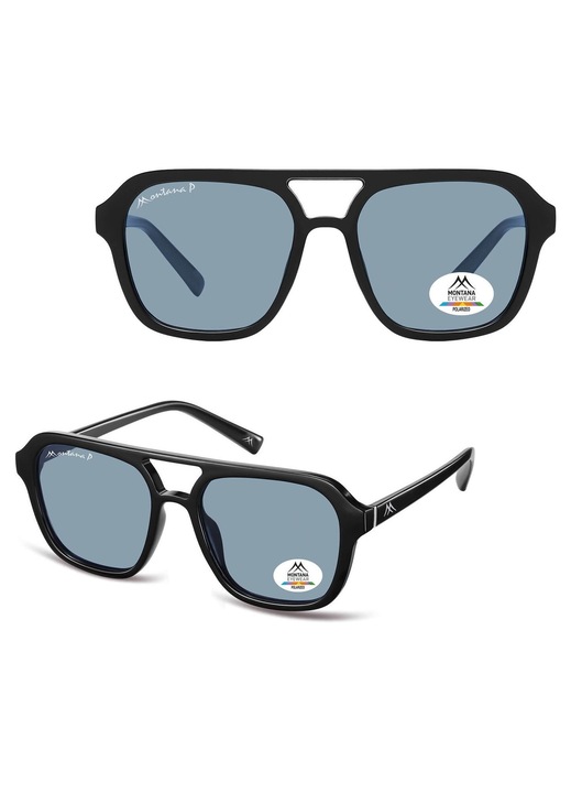 Ochelari de soare barbati Montana MP174B pilotki polarizati, negru, albastru, dimensiuni 55x19x145mm, set cu etui si laveta