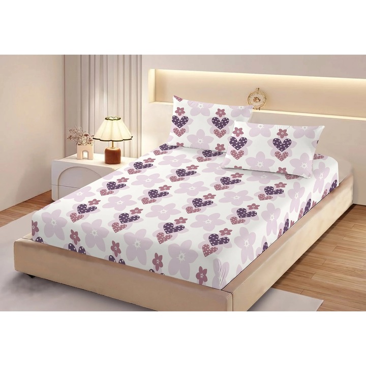 Set husa/cearceaf cu elastic Finet Gros NufJoy® pentru saltea 160x200 cm si 2 fete perna 50x70 cm HPRO29