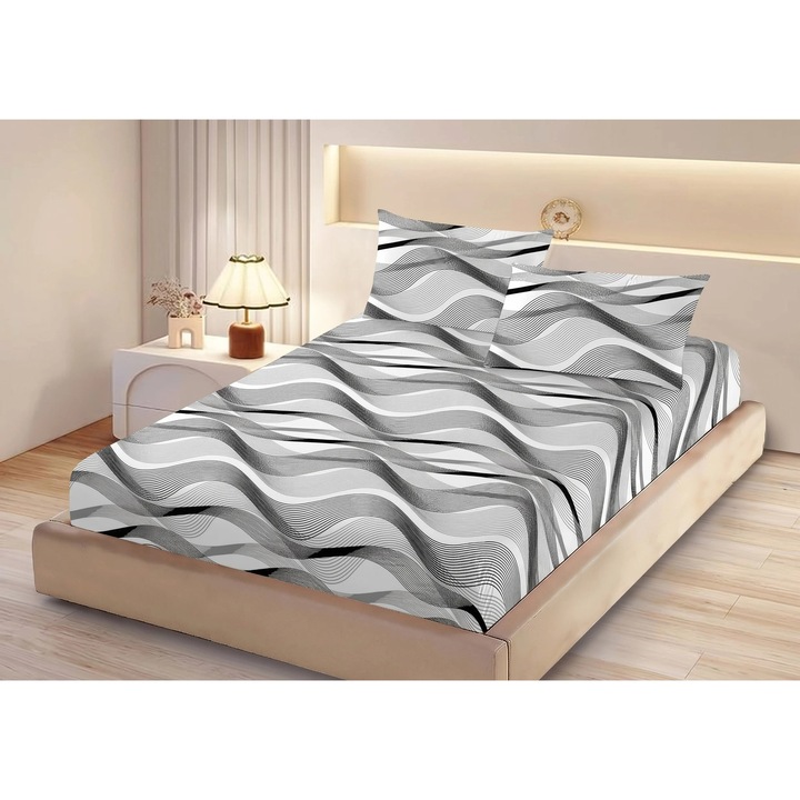 Set husa/cearceaf cu elastic Finet Gros NufJoy® pentru saltea 160x200 cm si 2 fete perna 50x70 cm HPRO32