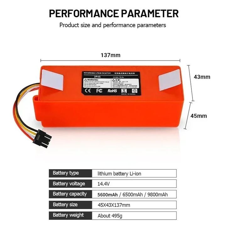 Acumulator pentru robot aspirator, Baterie de inlocuire, 14, 4 V Li-ion 18650, 9800 mAh, Compatibil S50 S51 S55 T60 C10 E20 E35, 1 buc