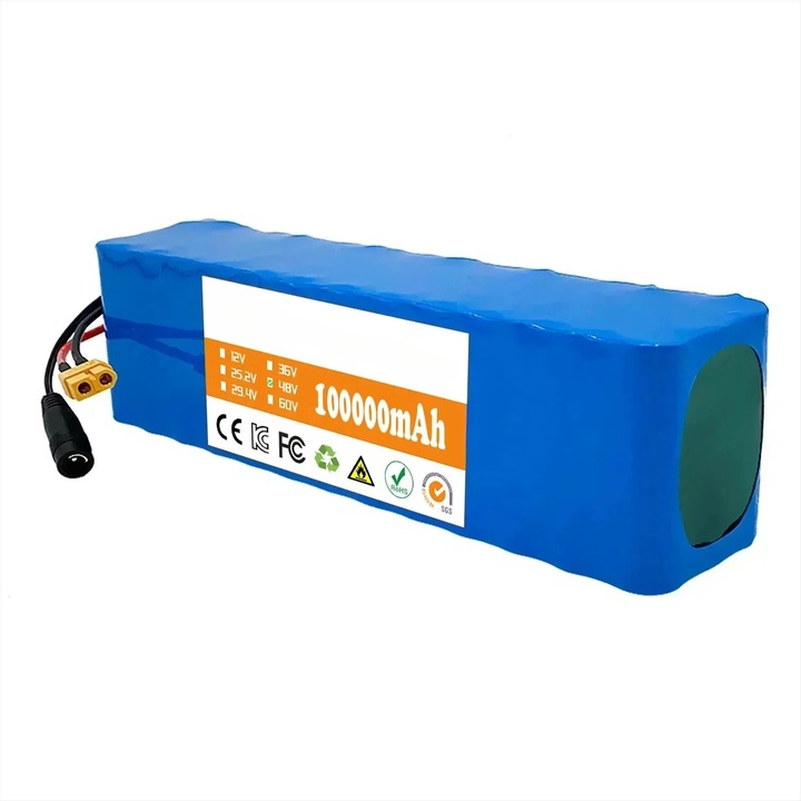 Acumulator e-bike, pachet Li-ion 48V 13S3P, 100Ah (100000 mAh), XT60-DC, 238×66×60 mm, 1, 6 kg, Doar baterie, Verde